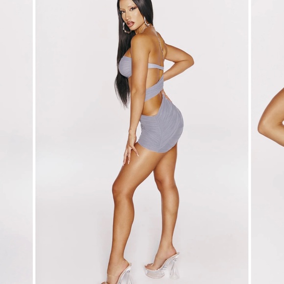 GIA MESH WRAP DRESS - FOSSIL GRAY- LIPS AND HONEY - Picture 3 of 5